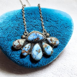 Golden Hill Turquoise Statement Necklace | Oxidized 925 Sterling Silver Pendant | Natural Turquoise Fan Jewelry | Boho Gift for Her