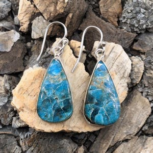 Natural Apatite Earrings in 925 Sterling Silver | Blue Gemstone Drop Earrings | Handmade Statement Jewelry | Gift for Her