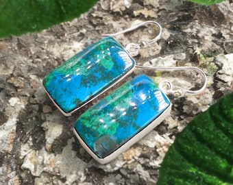 Chrysocolla Malachite Sterling Silver Drop Earrings: Elegant Peruvian Jewelry