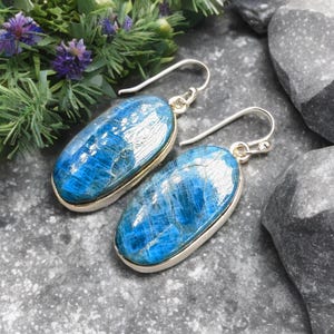 Natural Apatite Earrings in 925 Sterling Silver | Blue Gemstone Drop Earrings | Handmade Statement Jewelry | Gift for Her