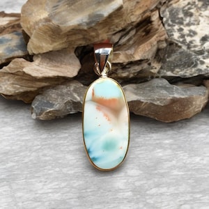Natural Larimar Oval Pendant in 925 Sterling Silver | Handmade Blue Gemstone Jewelry | Gift for Her | Caribbean Crystal Necklace