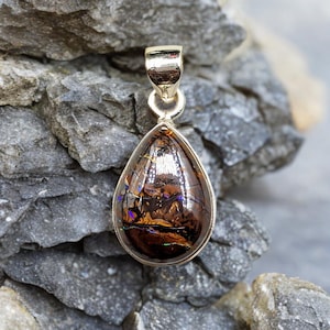 Natural Boulder Opal Pendant – 925 Sterling Silver Pear-Shaped Necklace – Australian Opal Jewelry – Unique Handmade Gift