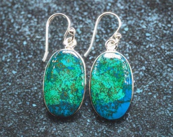 Chrysocolla Malachite Sterling Silver Drop Earrings: Elegant Peruvian Jewelry