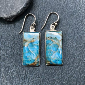 Natural Apatite Earrings in 925 Sterling Silver | Blue Gemstone Drop Earrings | Handmade Statement Jewelry | Gift for Her