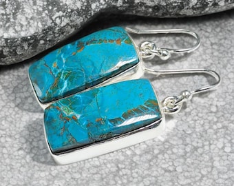 Peruvian Chrysocolla Malachite Sterling Silver Drop Earrings