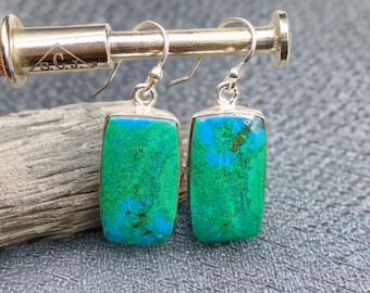 Peruvian Chrysocolla Malachite Sterling Silver Earrings - Elegant Dangle Jewelry