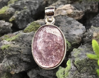Lepidolite Sterling Silver Pendant: Natural Purple Crystal Gemstone
