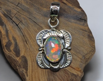 Natural Ethiopian Opal Oval Pendant | 925 Sterling Silver Handmade Floral Design | Boho Statement Jewelry