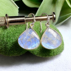 Rainbow Moonstone Sterling Silver Drop Earrings: Elegant Minimalist Jewelry