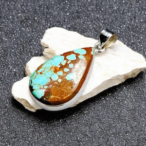 Natural Number 8 Turquoise Stone Pendant , 925 Sterling Silver Turquoise Jewelry , Healing Gemstone, December Birthstone Gift for Women