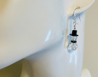 Swarovski Snowman Earrings with Emerald Accents