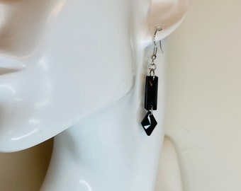 Stunning Swarovski Jet (pure black) Baguette and Rhombus Pendant Earrings