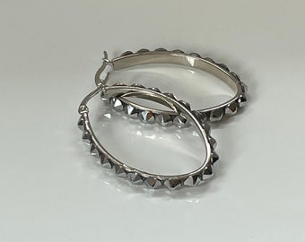 Small Silver Oval Hoops with Swarovski Crystal Light Chrome (Silver) Rhinestones
