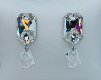 Swarovski Crystal Clear Rhinestone Drop Earrings with Galactic Pendants