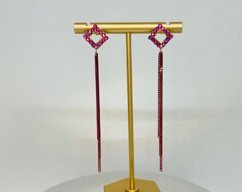 Swarovski Rhinestone and Metallic Fringe Earrings