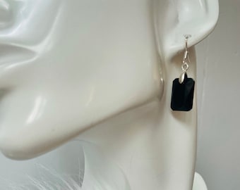 Swarovski Jet (Pure Black) Emerald Cut Pendant Dangle Earrings