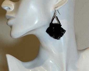 Small Black Triangle Fringe Earrings in Jet