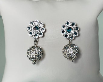 Crystal Clear Rhinestone Earrings with Disco Ball Pendant