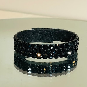 3-Row Jet pure black Rhinestone Bracelet Small Stones image 1