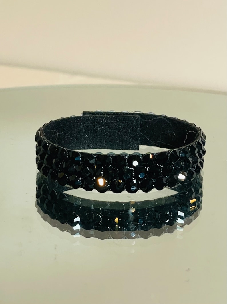 3-Row Jet pure black Rhinestone Bracelet Small Stones image 1