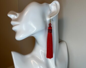 Fringe and Rhinestone Earrings - Multiple Colors Available