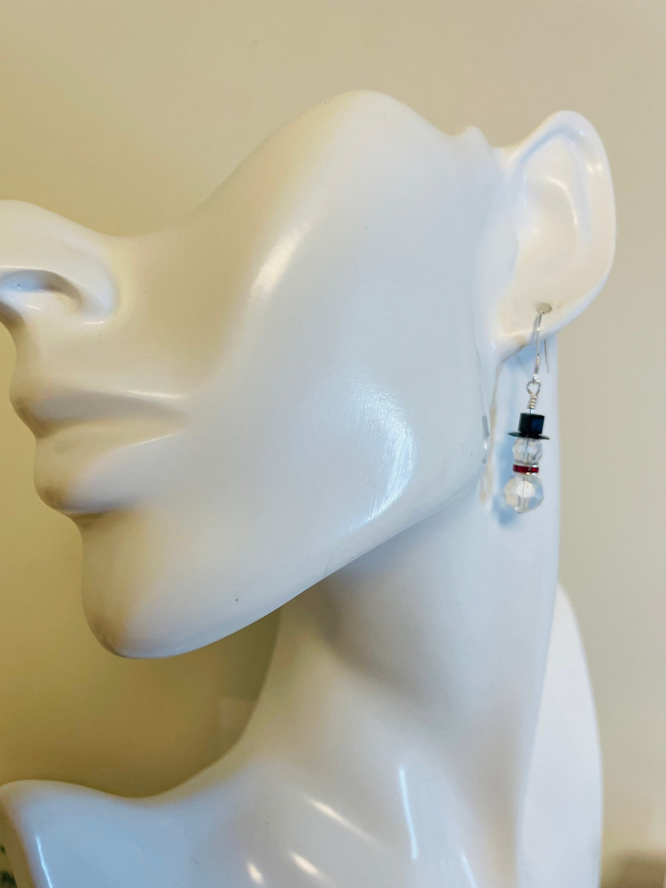 Swarovski Snowman Dangle Earrings with Light Siam Accents