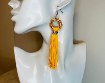 Circle Fringe and Rhinestone Earrings - Multiple Colors Available
