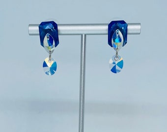 Swarovski Sapphire and Crystal AB Rhinestone Earrings