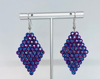 Fuchsia Shimmer Rhinestone Diamond Shaped Dangle Earrings