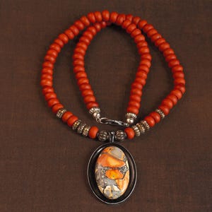 Thunder Opal Pendant with Red Jasper beads.