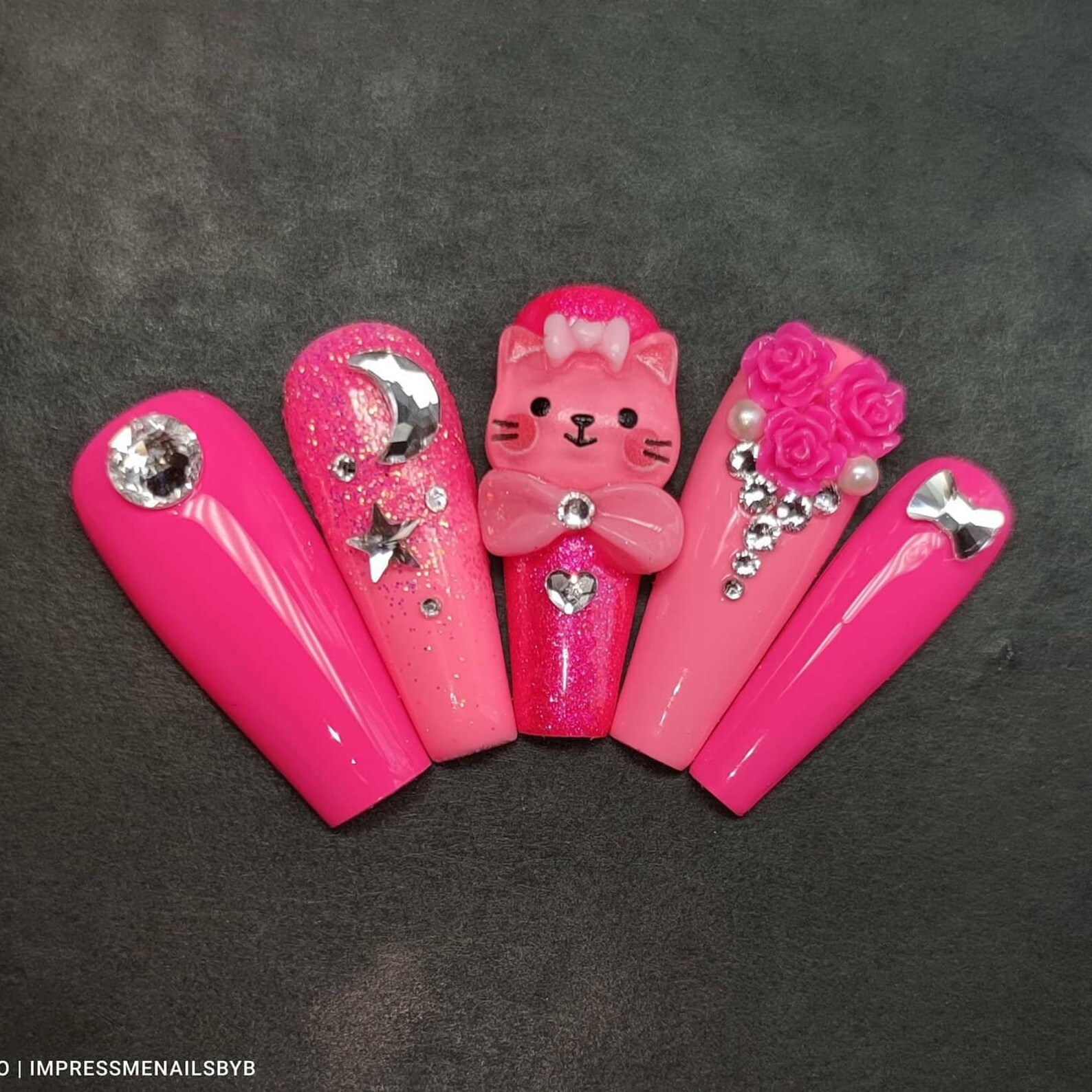Hello kitty press on nails/Swarovski pearls and crystals Etsy