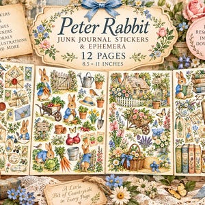Peter Rabbit Junk Journal-klistermärken och ephemera — 12 utskrivbara sidor (digital nedladdning)