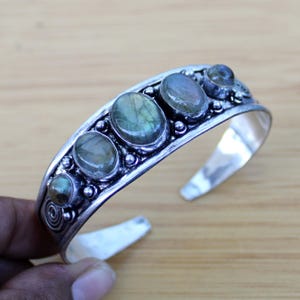 Labradorite Bangle Cuff Bracelet 925 Silver Plated Jewelry Handmade Adjustable Cuff Bracelet Designer Womens Jewellery Birthday Gift For Her