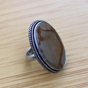 Natural Jasper Ring Size 6 1/2 US Handmade Jewelry Oval Gemstone Jewelry Designer Womens Handmade Boho Ring 925 Silver Plated BrassRing