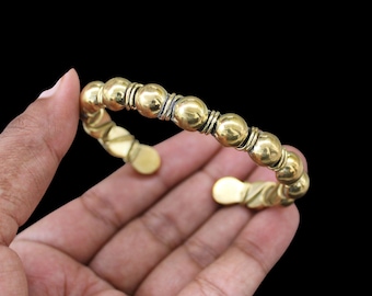 Brass Beaded Cuff Bracelet Adjustable Brass Bangle Cuff Victorian Etched Tribal Festival Fashion Boho /  Ethnic Rustic Bohemian Brass Beads