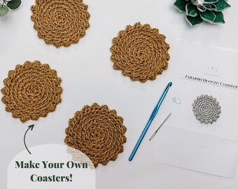 Crochet Kit - Autumn Breeze Coasters - Set of 4 - Personalized Kit - Customizable Coasters Kit - Quick Crochet Project -Crochet in the round