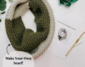 Crochet Kit - Woven Moss Infinity Scarf - Easy Crochet Kit - Personalized Kit - Customizable Adult Scarf Kit - Beginner Friendly Crochet Kit