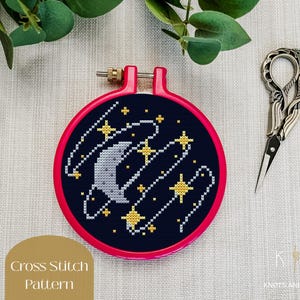 Starry Moon Cross Stitch Pattern | Beginner Friendly Pattern | PDF | Instant Download | Moon and Stars | Night Sky Cross Stitch | Embroidery