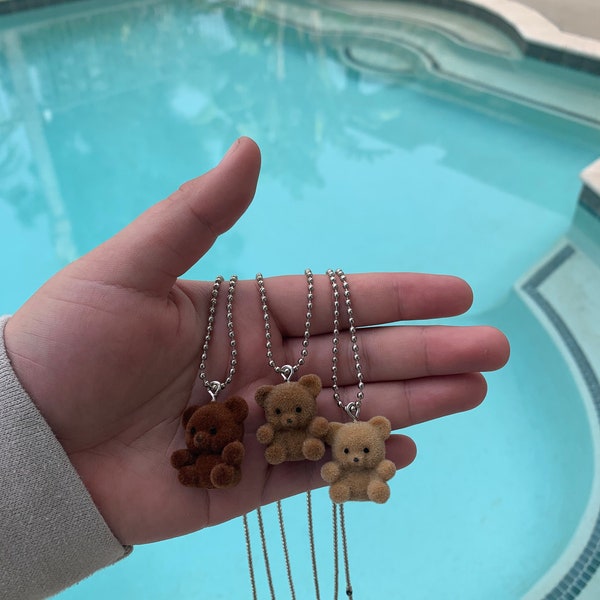 Fuzzy Bear Ball Chain Necklace