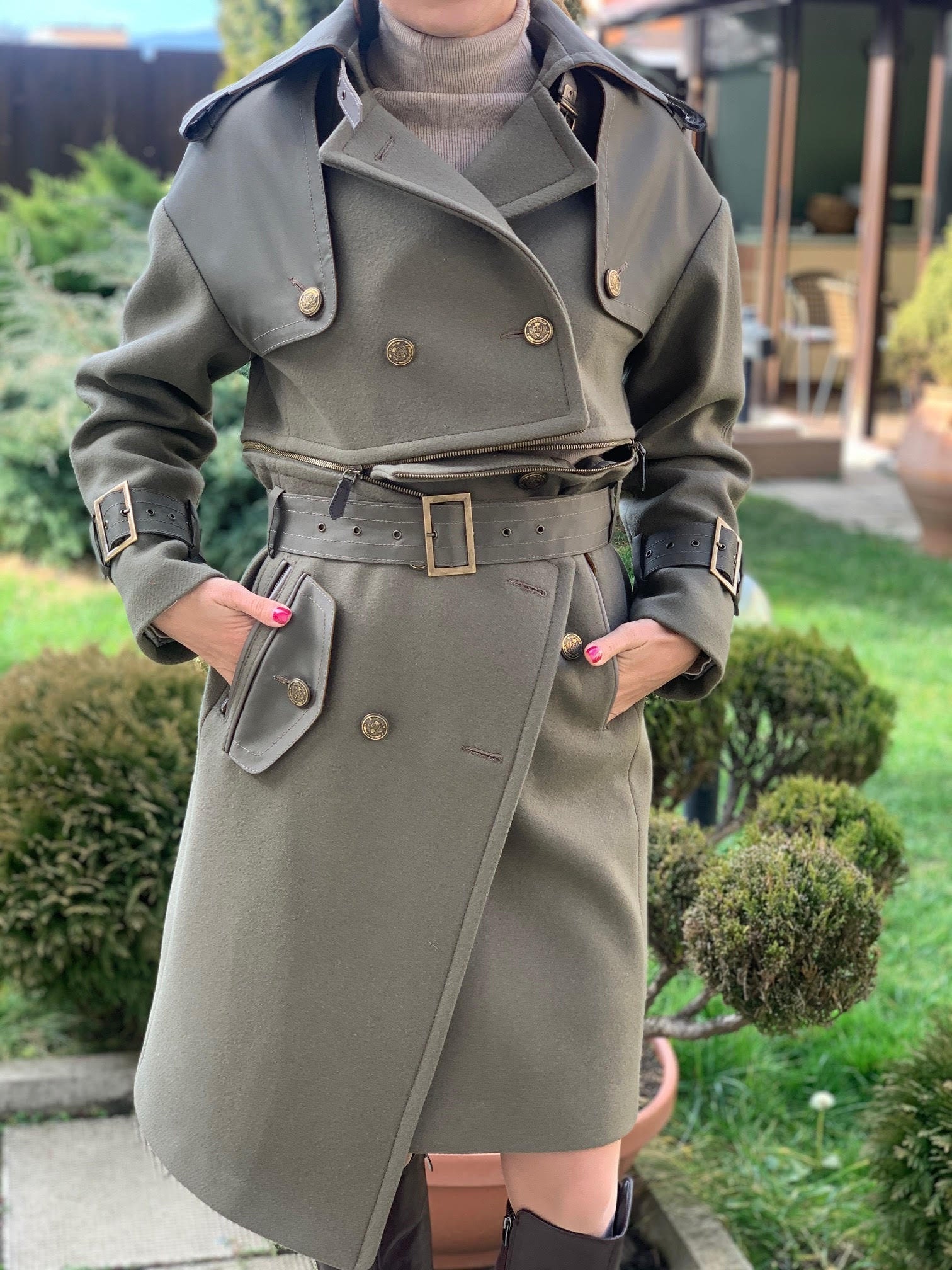 Damen Militärjacke Mit Vielen Taschen - Safari-Jacke Im Military-Look Mit Reißverschluss