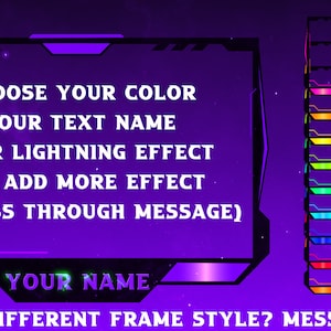Custom Animated Overlay, webcam border Lightning/Neon/Flicker Effect, Name/Color/Font, Easy to Implement OBS Overlays for Twitch Streamers