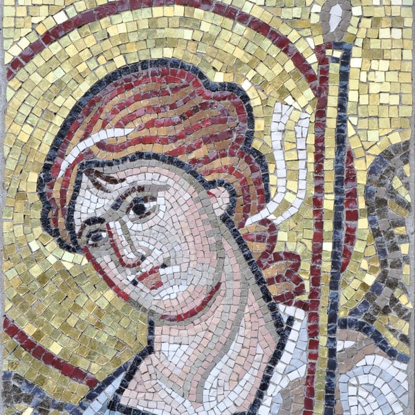 Angel Cherub Mosaic - Byzantine Icon Religious Christian Art - Daphni Monastery Replica - Gold Enamel Natural Stone Tessarae