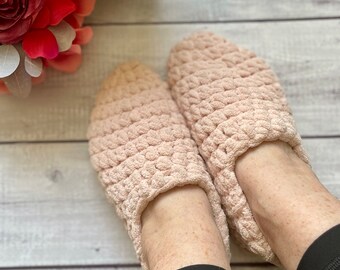 Handmade Crochet Slide-On Slippers: Plush Cloud Booties