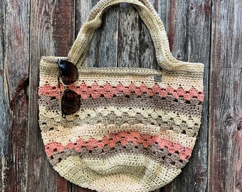 Beach tote, cotton bag, handmade tote, market bag, reusable tote bag, eco friendly bag, farmers market tote, grocery tote bag, crochet bag