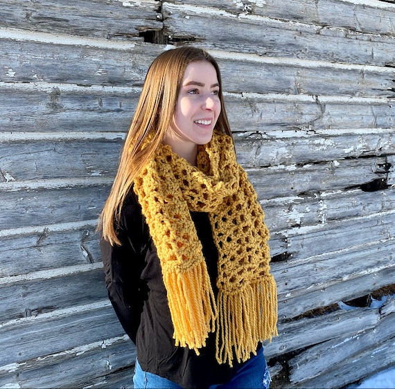 Open End Long Scarf Yellow Chunky Scarf, Hand Crochet Scarf, Fringe Scarf,  Soft Scarf, Girlfriend Gift, Winter Wrap, Warm Textured Scarf - Etsy New  Zealand