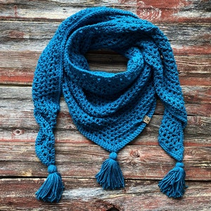Handmade Crochet Triangle Scarf: Boho Tassel Knit Shawl