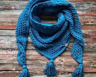 Spring Wrap - Handmade Shawl, Crochet triangle scarf, Knit wrap, Knit scarf, Triangle wrap, shawl for spring, Blue Shawl, summer wrap,