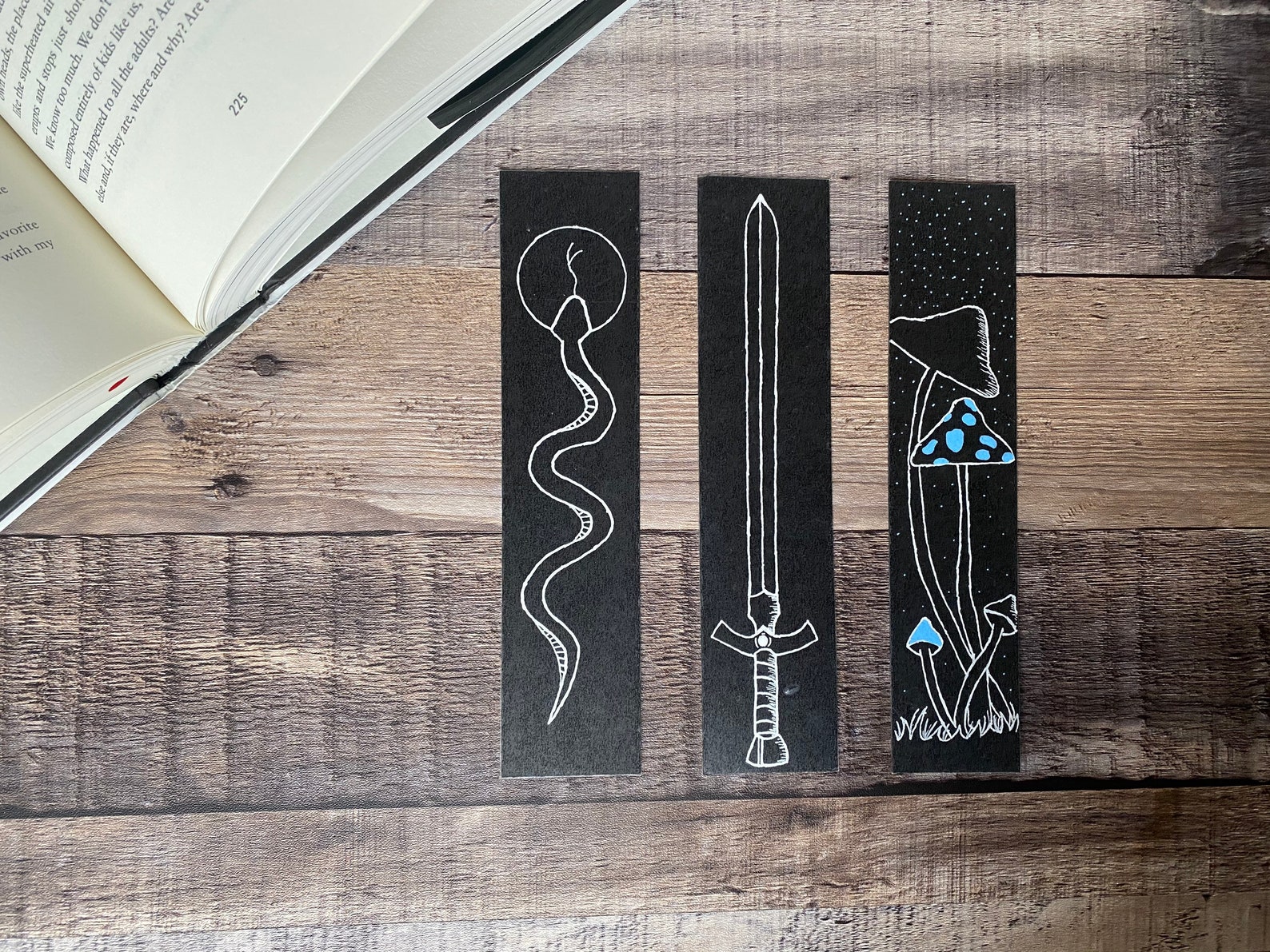 Homemade black bookmarks 1.5x7 inches laminated cardstock | Etsy
