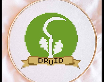 Patrón de punto de cruz con el símbolo de clase de Dungeons and Dragons: Druida (Descarga en PDF)
