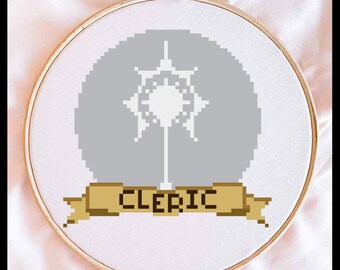 Patrón de punto de cruz con el símbolo de clase de Dungeons and Dragons: Clérigo (Descarga en PDF)
